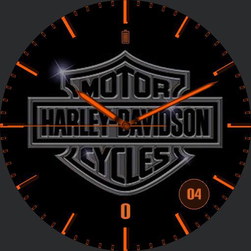 HD logo with orange hands and dial, steps and battery