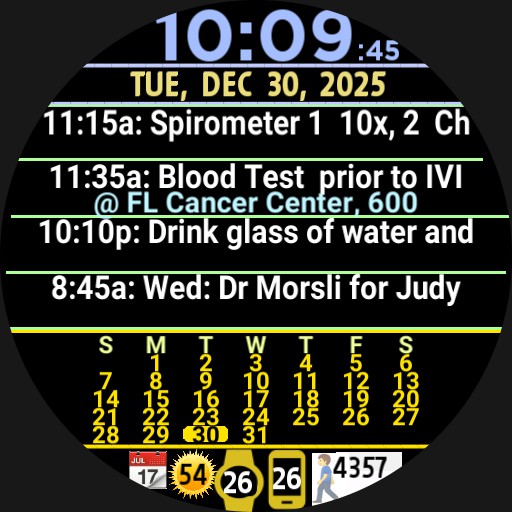 CALENDAR AGENDA - 4 Events & Locs, Month at Bottom, 2 Dim Modes - WOS6