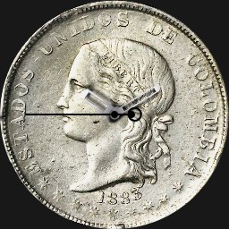 Silver, U.S. of Columbia, 5 Decimos, 1883