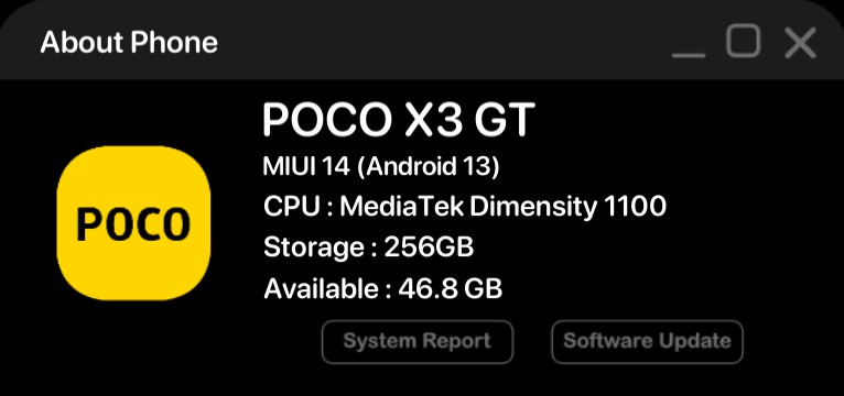 POCO X3 GT - About Phone