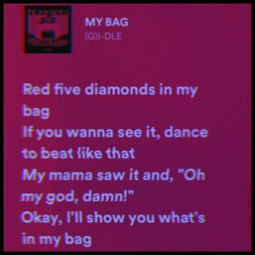 MY BAG lyrics spotify widget 