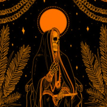 orange aesthetic tarot card skeleton 